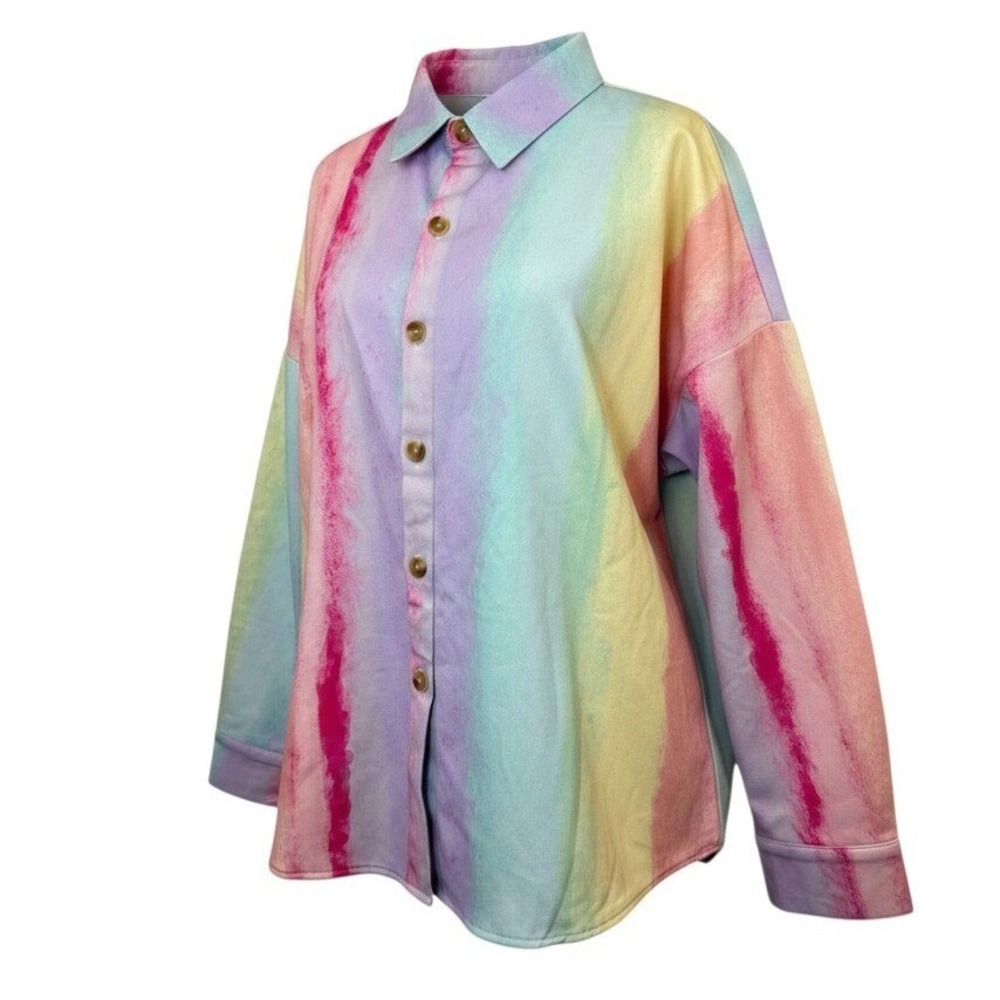 Comfy Wonder One Size XL Pastel Rainbow Sherpa Lined Oversized Shacket NWT